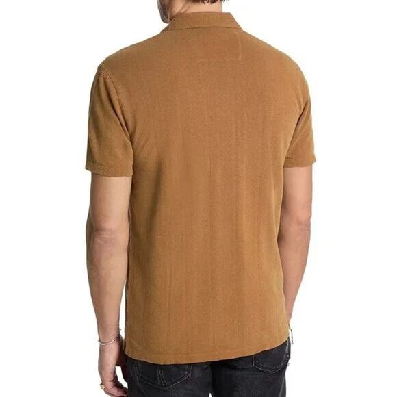 New John Varvatos Men's XS Zion Polo Sienna Brown Textured Organic Cotton - Picture 4 of 15